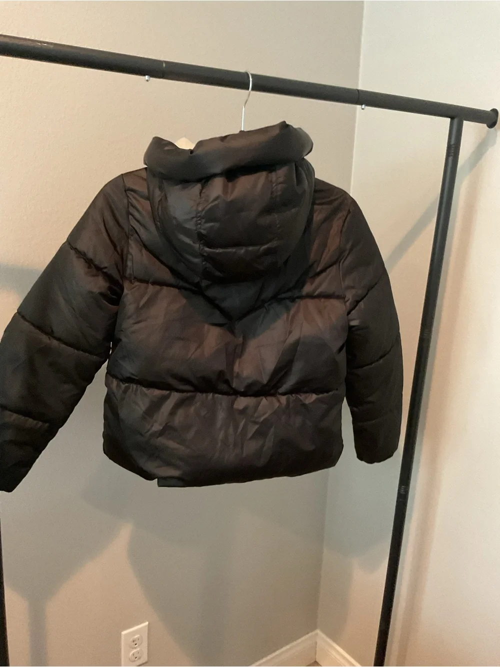 Michael Kors Black Puffer Jacket with Cream Sherpa Hood Trim